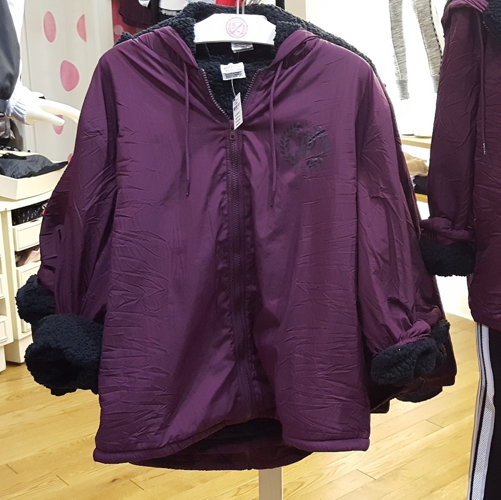 Victoria's Secret Sherpa Anorak Hoodie Jacket M/L Purple Lined - Picture 3 of 4